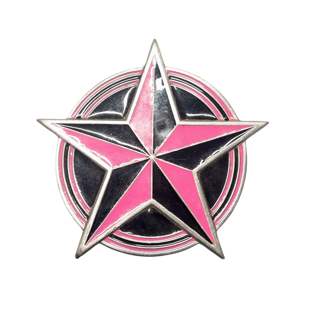 Vintage Y2k Rockstar Belt Buckle Western Rock Skater Pink And‎ Black Biker